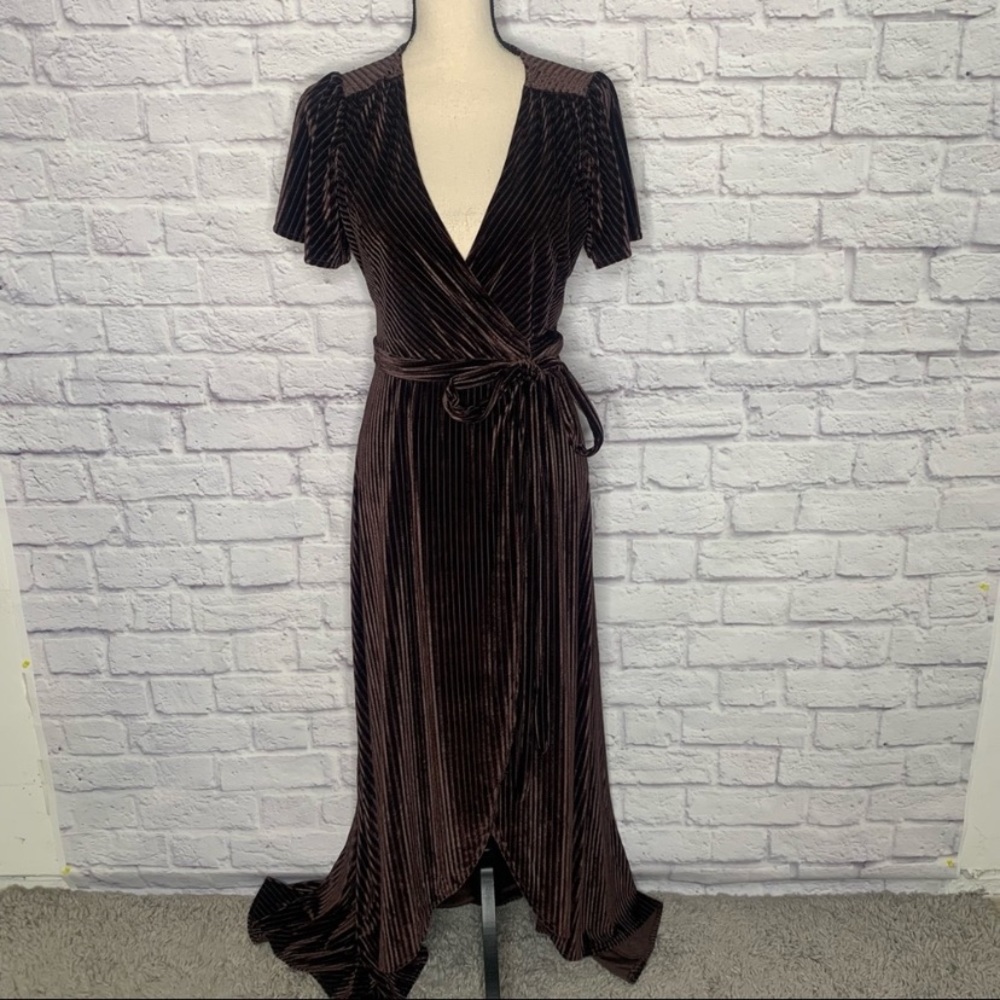 Baltic Born brown velvet wrap dress sz med
